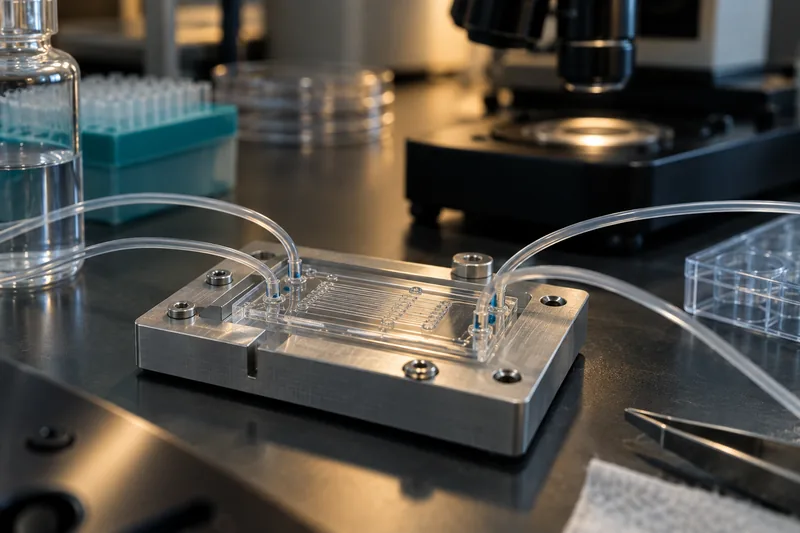 Microfluidic research prototype in a test fixture